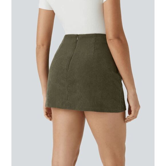 NWT Halara High Waisted Invisible Zipper 2-in-1 A Line Mini Corduroy Ca - Picture 2 of 2